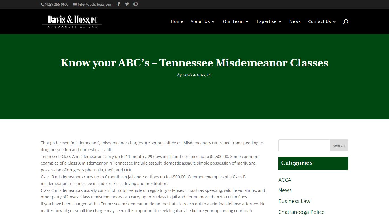 Know your ABC’s – Tennessee Misdemeanor Classes