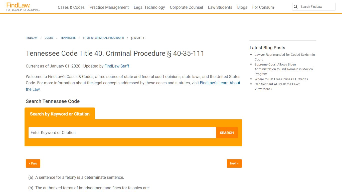 Tennessee Code Title 40. Criminal Procedure § 40-35-111